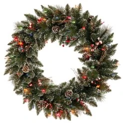 Vickerman Pre-Lit Artificial Christmas Wreath With Berries, Vines And Pine Cones (21385)