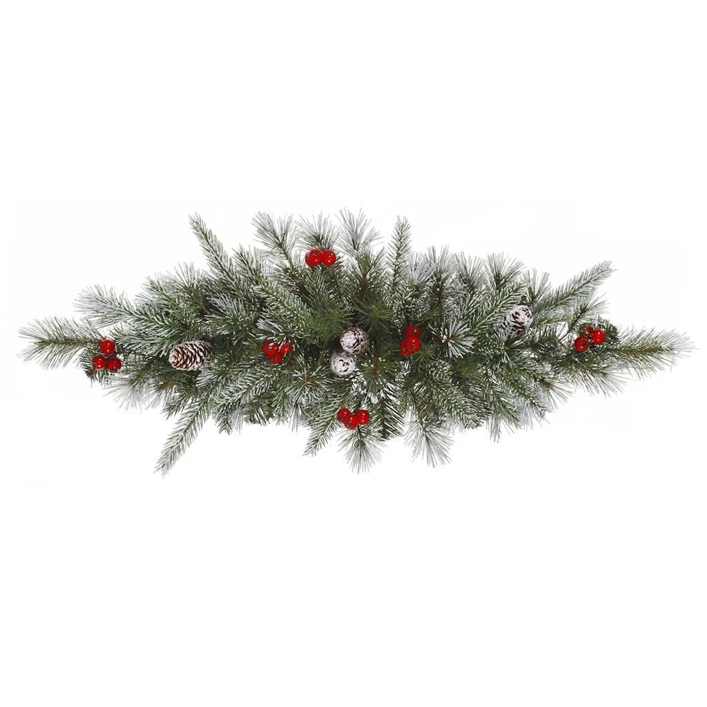 Vickerman Unlit Artificial Christmas Swag With Frosted Cones And Red Berries (27669) 1 Vickerman Unlit Artificial Christmas Swag With Frosted Cones And Red Berries (27669)