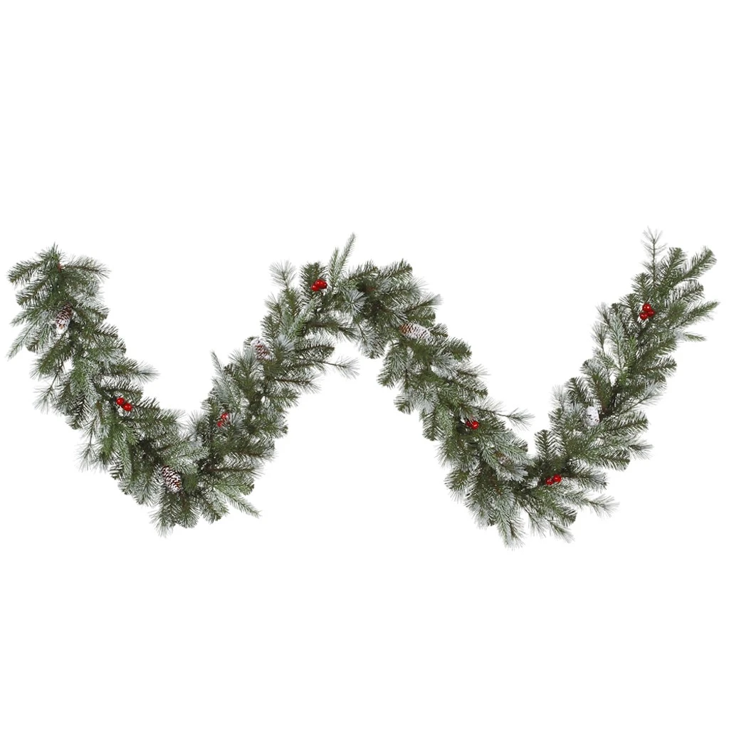 Vickerman Unlit Artificial Christmas Garland With Red Berries And Frosted Pine Cones (27675) 1 Vickerman Unlit Artificial Christmas Garland With Red Berries And Frosted Pine Cones (27675)