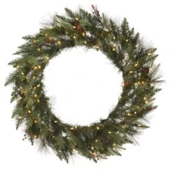 Vickerman Pre-Lit Artificial Christmas Wreath With Berries And Pine Cones (324493)